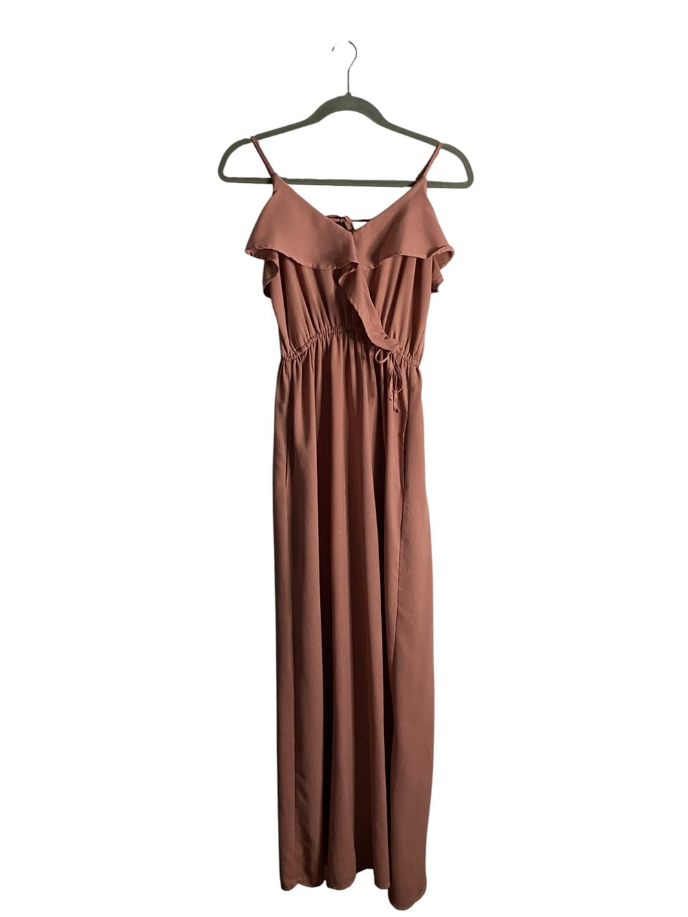 Maxi Women's Mauve Spaghetti Strap Festival Summer Ruffle Flowy Dress